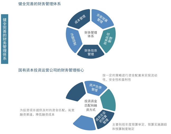 重点针对资产负债、投资项目资金匹配和融资方式、成员企业预算管理情况等构建全面财务管控体系，实现企业财务的战略管理