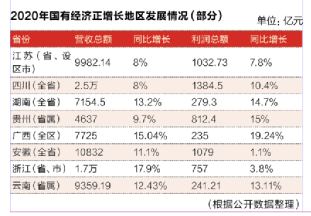 2020年国有经济正增长地区发展情况（部分）